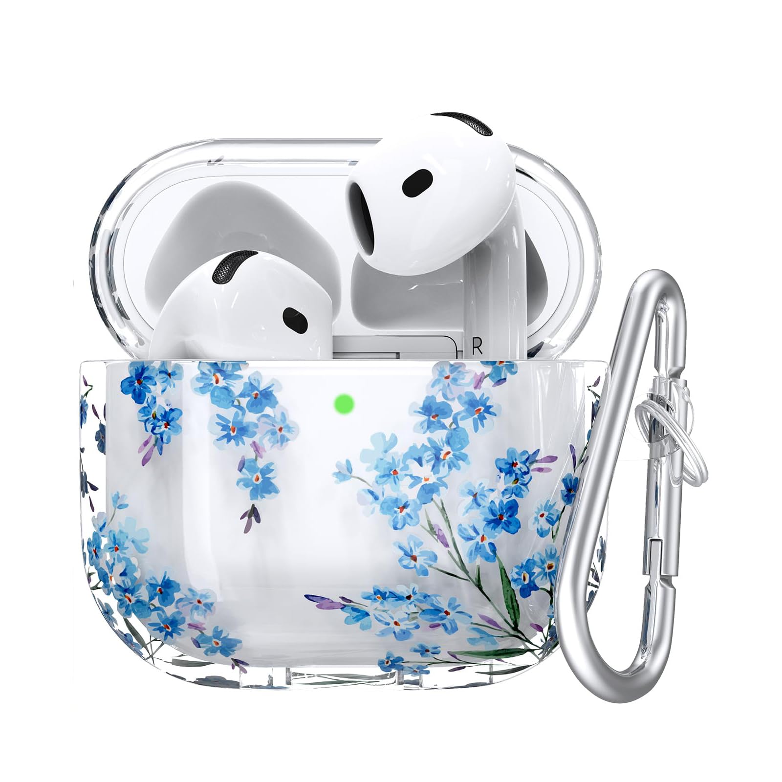 VISOOM Kompatibel mit Airpods 4 Hülle 2024, Weiches Stoßfest Transparent TPU Niedlich Apple AirPods 4 Case Hülle mit Karabiner, Unterstützung drahtloses Aufladen(Blaue Blume) BlueFlower Airpods 4 2024 Angebot bei HelloDeals
