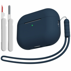 Silikon Hülle Schutzhülle Kompatibel für Airpods Pro 2/1 2023/2022/2019 mit Reinigungsset und Silikonband, Stoßfeste Weiche Schutzhülle Case für Airpods Pro 2nd/1st Generation, Midnight Blue A Midnight Blue Angebot bei HelloDeals