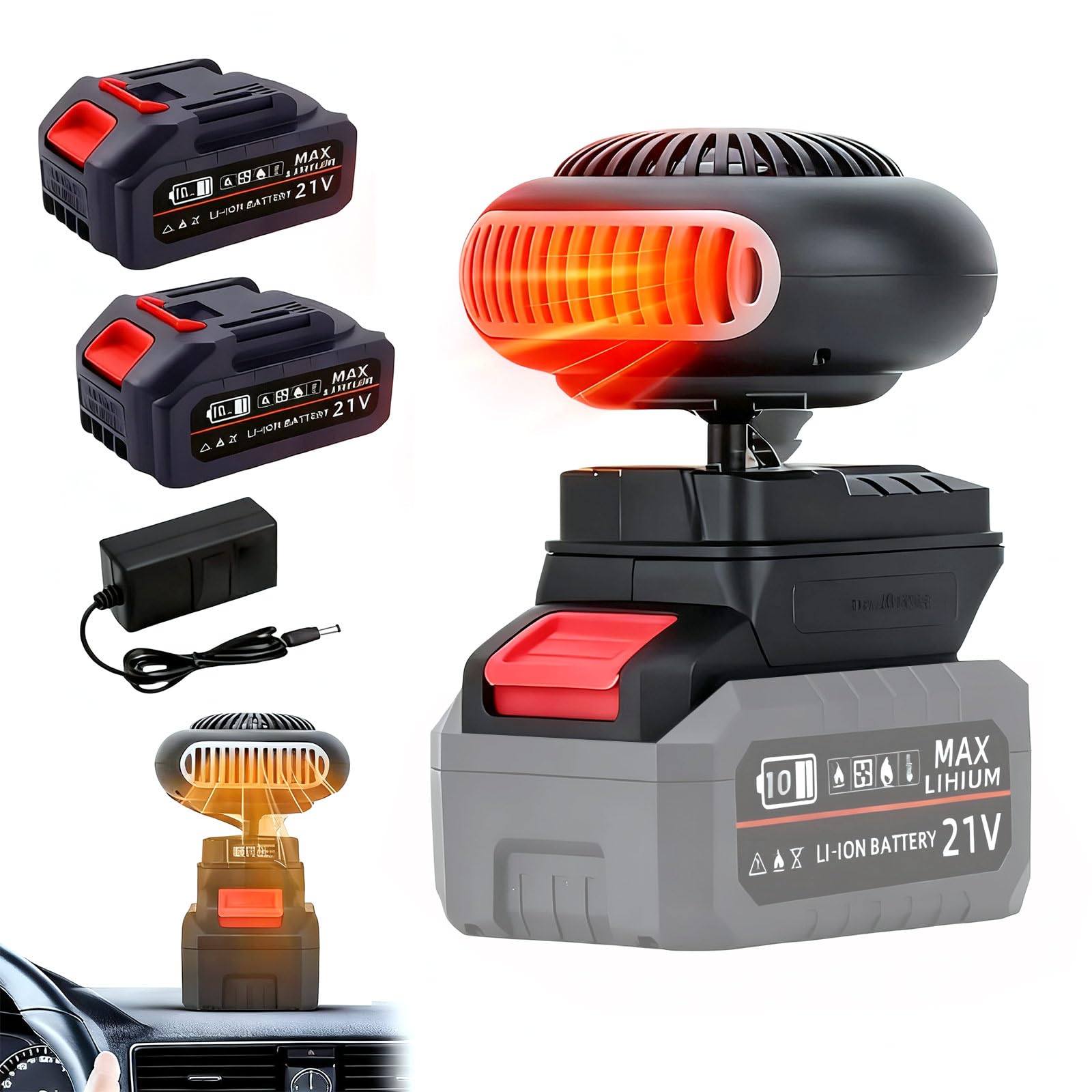 Auto Heizung mit Akku, Heizlüfter Auto Heizun, Tragbare 170W Auto Heizung mit 2 Stufen (30-80°C), Kabellos für Auto, Büro & Zuhause, Überhitzungsschutz & Kippschutz, für Büro, Auto (2 Batterien) Angebot bei HelloDeals