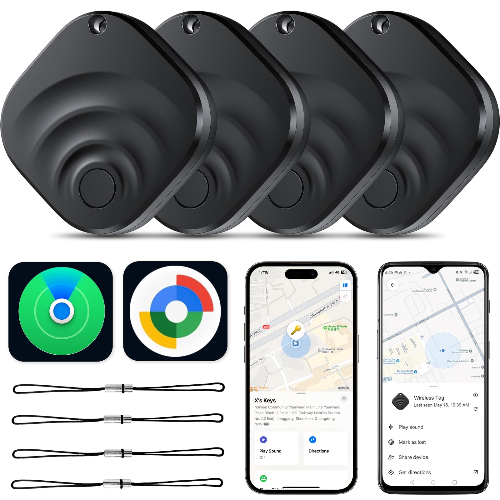 Smart Tag, Bluetooth Tracker kompatibel mit Apple „Find My“ und Android „Find Hub“, Bluetooth Schlüsselfinder IP67 wasserdicht, Anti-Verlust-Tag für Schlüssel/Gepäck/Koffer/Taschen, 4er Pack 4 Ruß Angebot bei HelloDeals