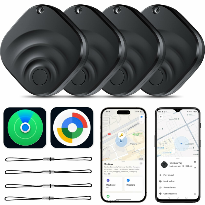 Smart Tag, Bluetooth Tracker kompatibel mit Apple „Find My“ und Android „Find Hub“, Bluetooth Schlüsselfinder IP67 wasserdicht, Anti-Verlust-Tag für Schlüssel/Gepäck/Koffer/Taschen, 4er Pack 4 Ruß Angebot bei HelloDeals