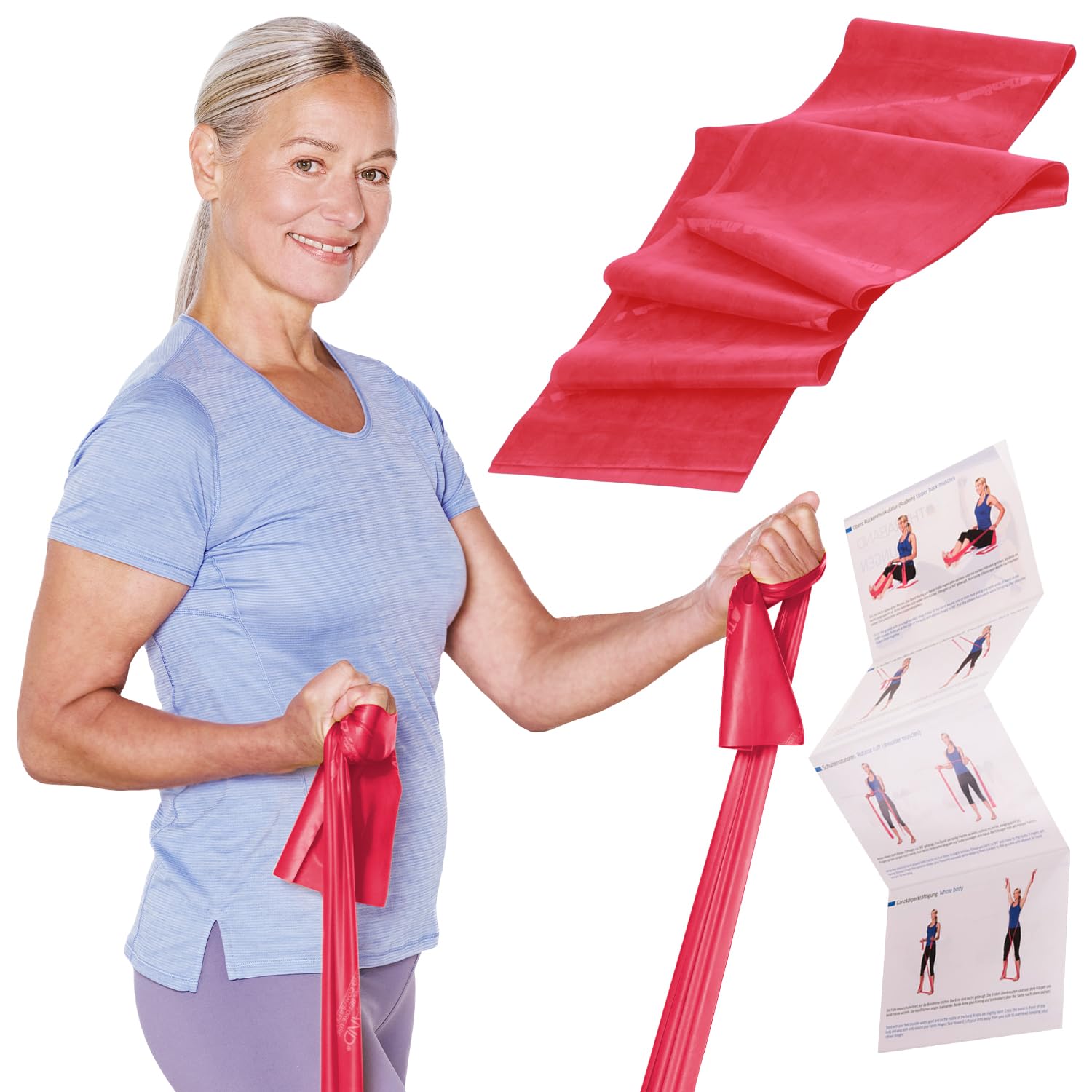 TheraBand 2,50m im PE Beutel mit Anleitung | Fitnessband | Gymnastikband | Stretchband für Ganzkörpertraining | Widerstandsband | Training Bands für Zuhause | Fitness Zubehör | 100% Naturlatex Rot Angebot bei HelloDeals