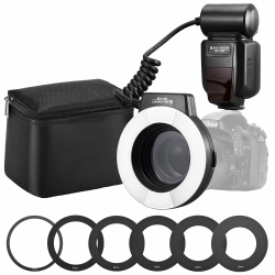 K&F CONCEPT TTL Makroblitz Ringblitz Ringleuchte Blitzgerät kompatibel mit Nikon DSLR GN 14 mit AF-Hilfslicht Adapterringe Angebot bei HelloDeals