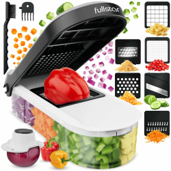 Fullstar Gemüseschneider Mandoline Gemüsehobel - Gemüse Schneider Gurkenhobel Zwiebelschneider Kartoffelschneider Obstschneider - Reibe für Gemüse und Käse - Julienneschneider (6-in-1 Kompakt Weiß) Angebot bei HelloDeals