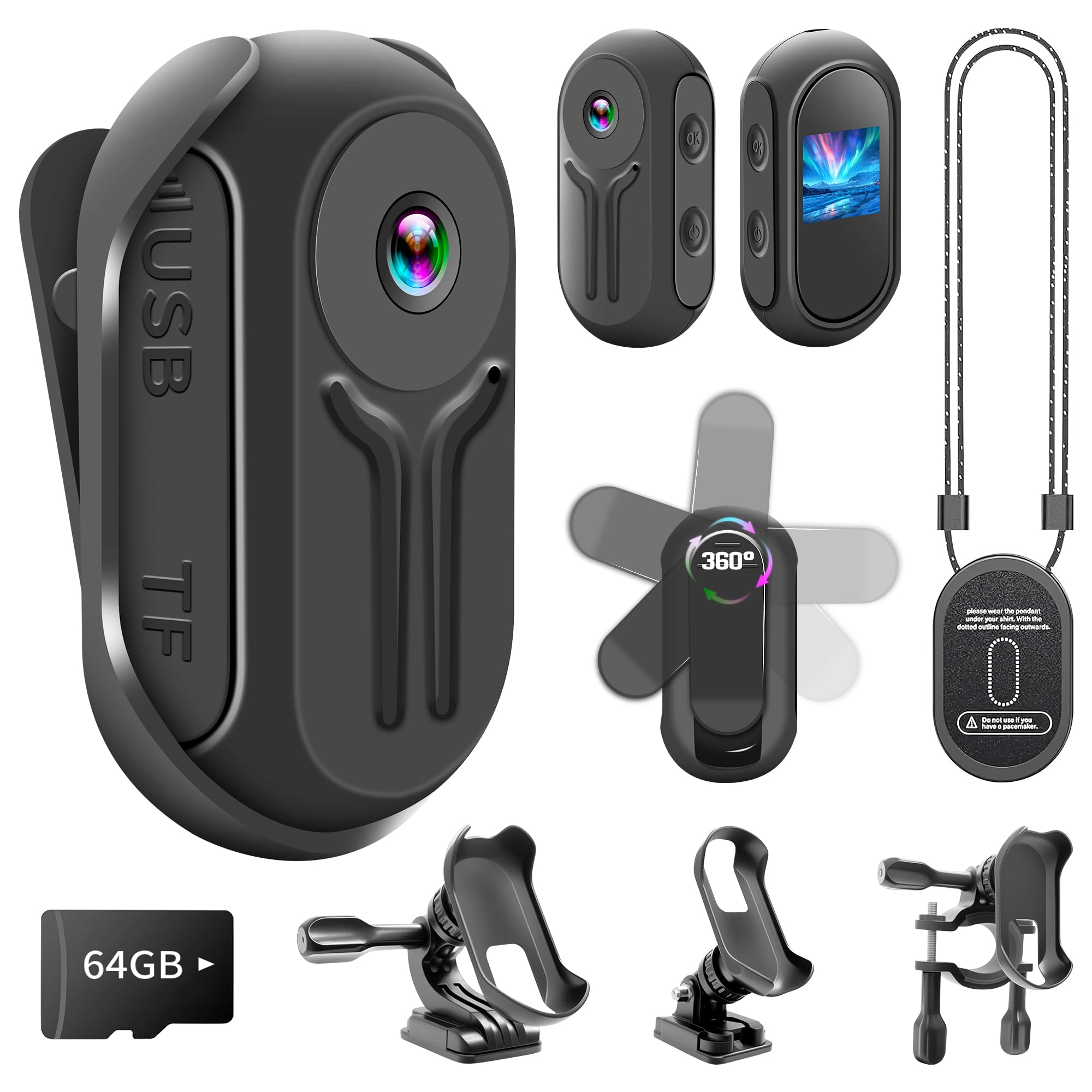 1080P Action Kamera mit 64 GB Karte, Sport Actionkameras, Action Cam mit WLAN, Mini Bodycam Körperkamera mit magnetischem Rückenclip, POV Kamera für Radfahren, Vlogging und Reisen Angebot bei HelloDeals