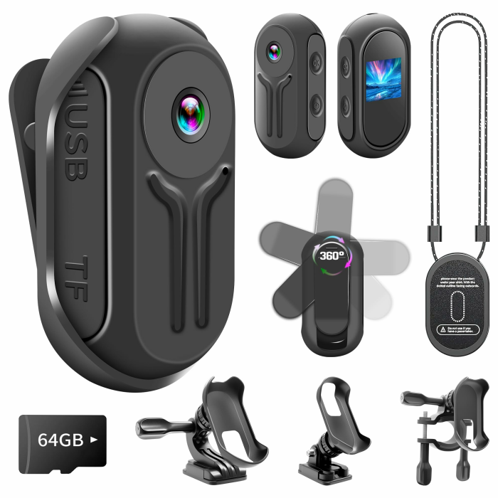 1080P Action Kamera mit 64 GB Karte, Sport Actionkameras, Action Cam mit WLAN, Mini Bodycam Körperkamera mit magnetischem Rückenclip, POV Kamera für Radfahren, Vlogging und Reisen Angebot bei HelloDeals