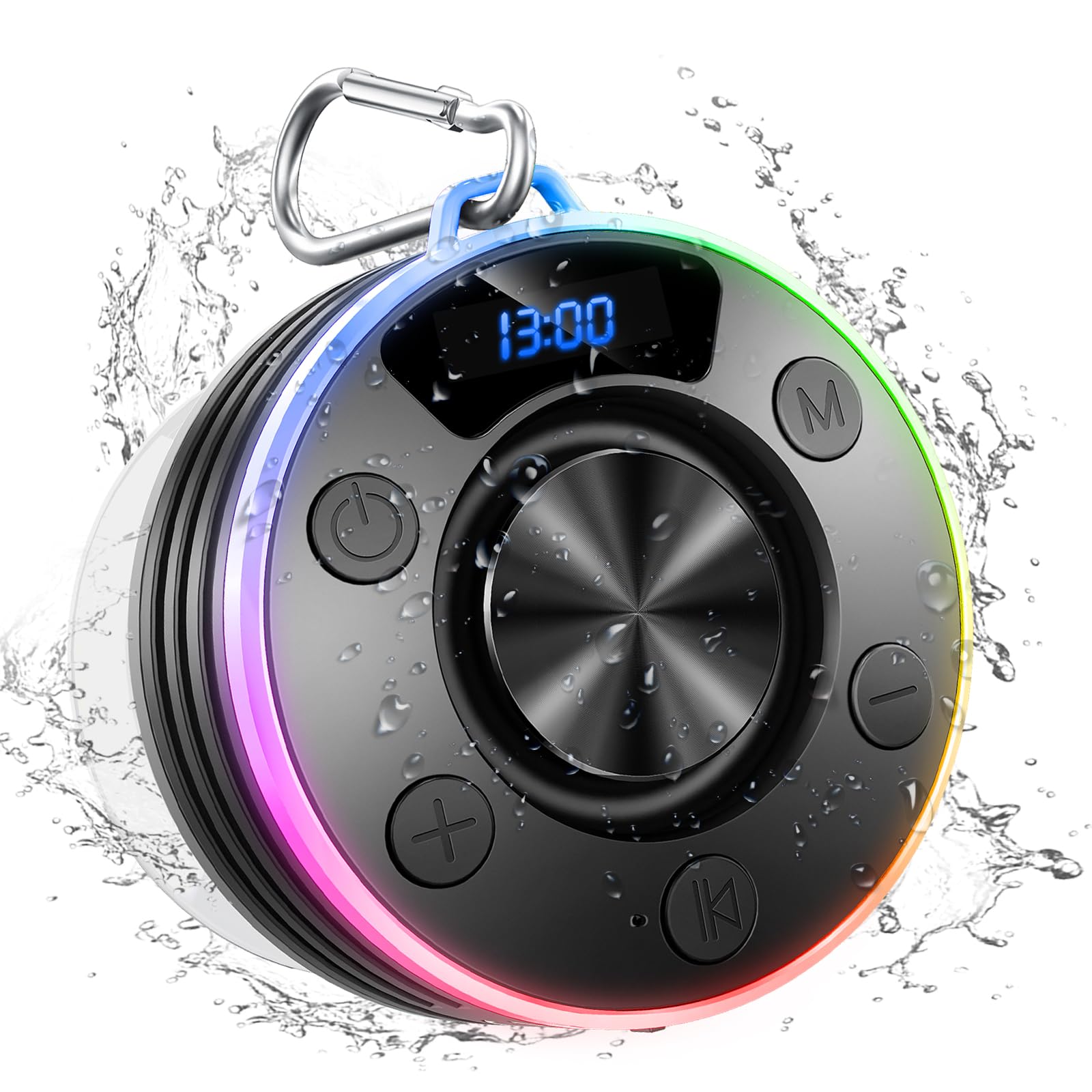 Wasserdichter Bluetooth Duschlautsprecher mit Zeitanzeige, IPX7 Waterproof Shower Speaker, Starker Bass, Saugnapf & Hakenclip, Freisprecheinrichtung, Musikbox für Badezimmer, Strand Schwarz Angebot bei HelloDeals