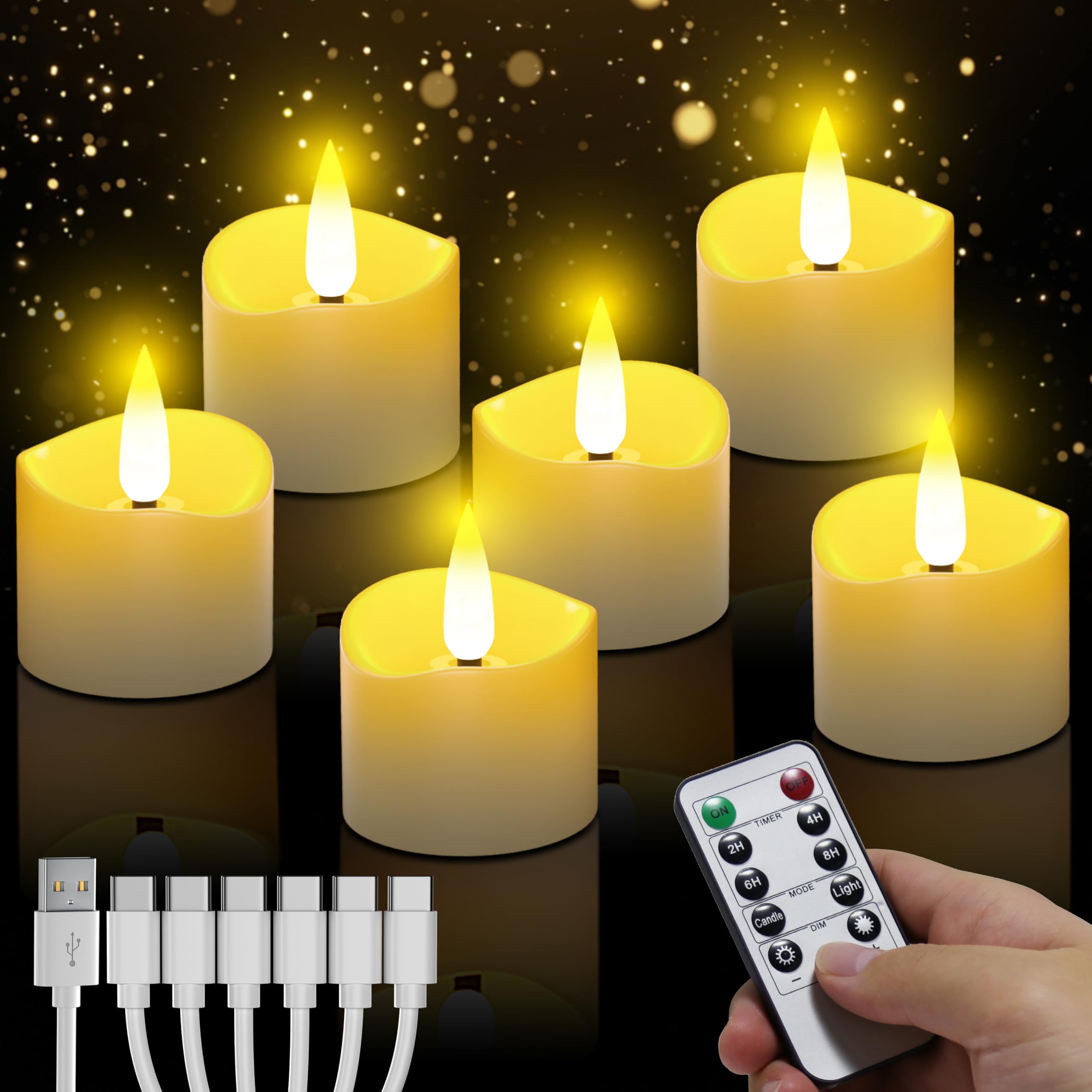 Wiederaufladbare LED Teelichter mit Timerfunktion 6 Stück, Flammenlose Teelichter mit Fernbedienung, Elektrische LED Kerzen für Hochzeiten Partys Halloween Weihnachten Heimdekoration Aufladbare Teelichter 6 Stück Angebot bei HelloDeals