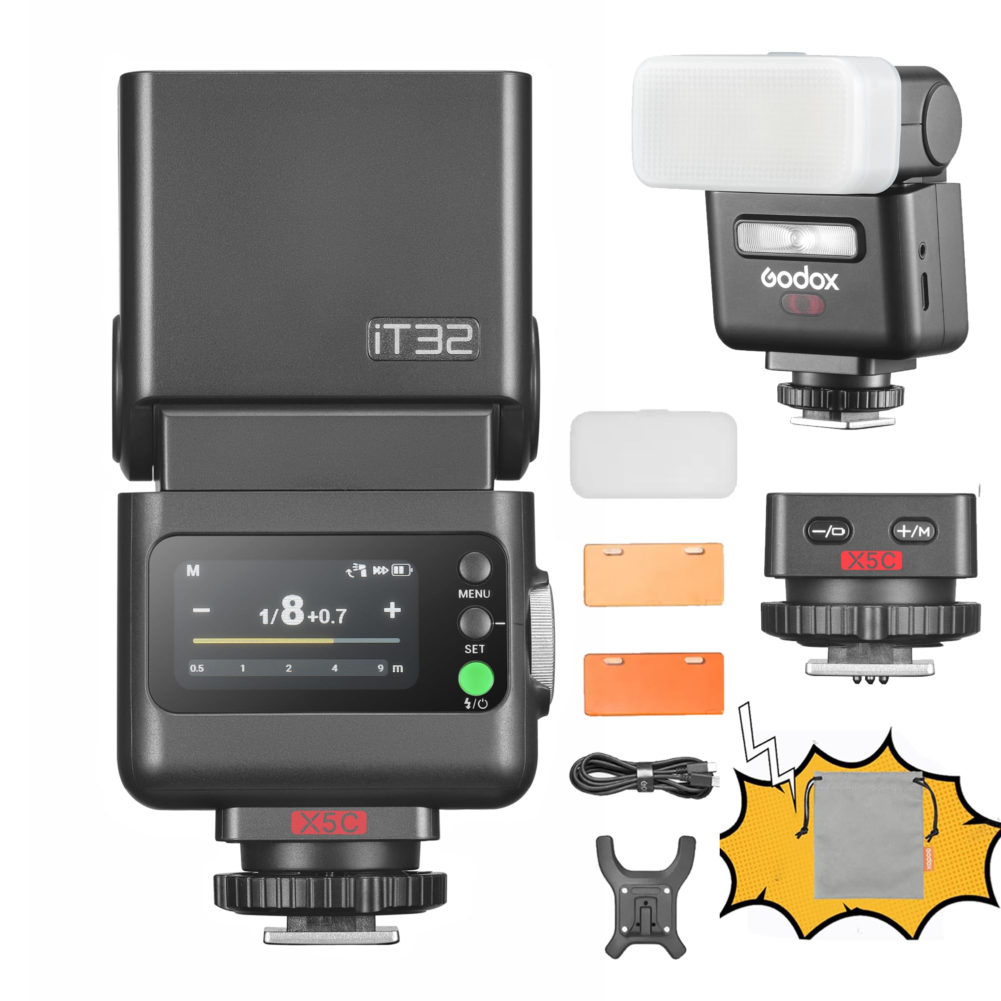 Godox iT32 TTL Kamerablitz mit X5 C kabellosem Blitz-Auslöser 2,4 GHz HSS 1/8000 s GN18 mit magnetischem Diffusor für Canon-Kameras Angebot bei HelloDeals