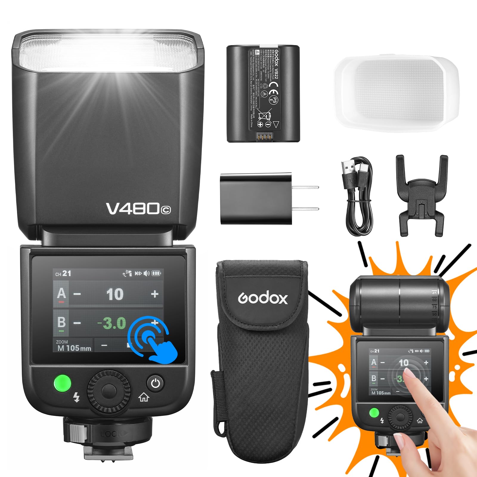 Godox V480C V480-C Kamerablitz Camera Flash Speedlite 7,2 V/2200mAh TTL GN50 650 Blitze mit Voller Leistung für Canon R6 Mark II R10 R7 R100 EOS-R R5 Mark II R6 RP R8 M50 600D 90D 700D 750D Angebot bei HelloDeals