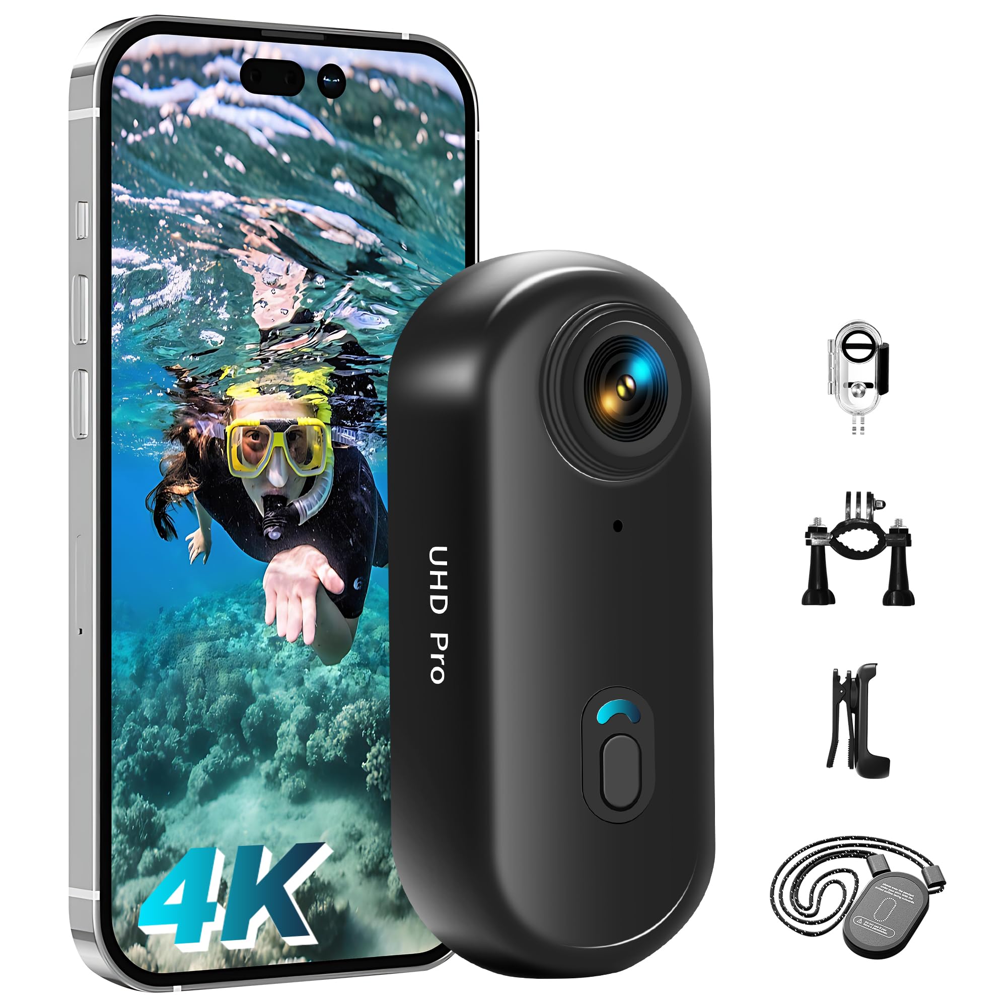 Action Cam WiFi, 4K Mini Unterwasserkamera Wasserdicht bis 30M, 360° Helmkamera Fahrrad,Freihand-POVs,Bodycam Körperkamera, Actionkamera, Kleine Kamera Angebot bei HelloDeals