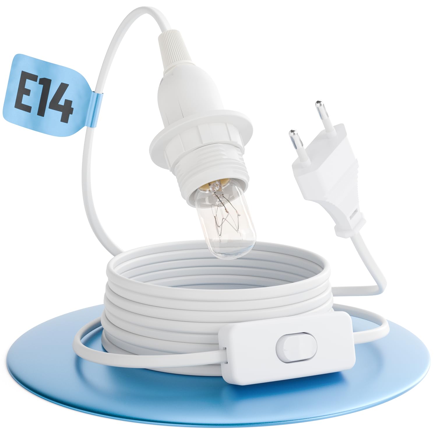 greate E14 Lampenfassung mit Kabel und Schalter weiß 3,5 Meter - E14 Fassung mit Stecker max. 60W 250V - Glühbirnen Fassung für Weihnachtsstern, Papierstern uvm - Fassungen für Glühbirnen 1x Lampenkabel E14 Angebot bei HelloDeals