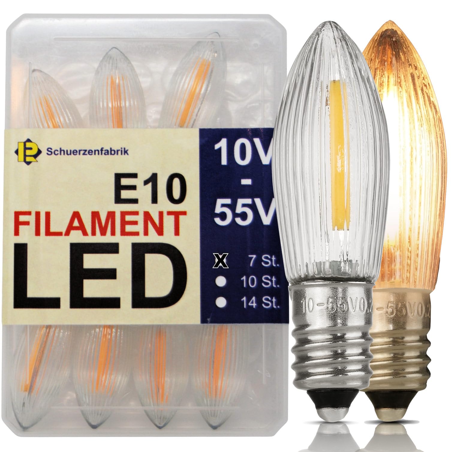 Schuerzenfabrik Spitzkerze E10 LED 7 Stück Lampen Ersatzbirnen 10V-55V 0.2W 2200K Universal Filament Topkerze für Lichterkette und Schwippbögen Angebot bei HelloDeals