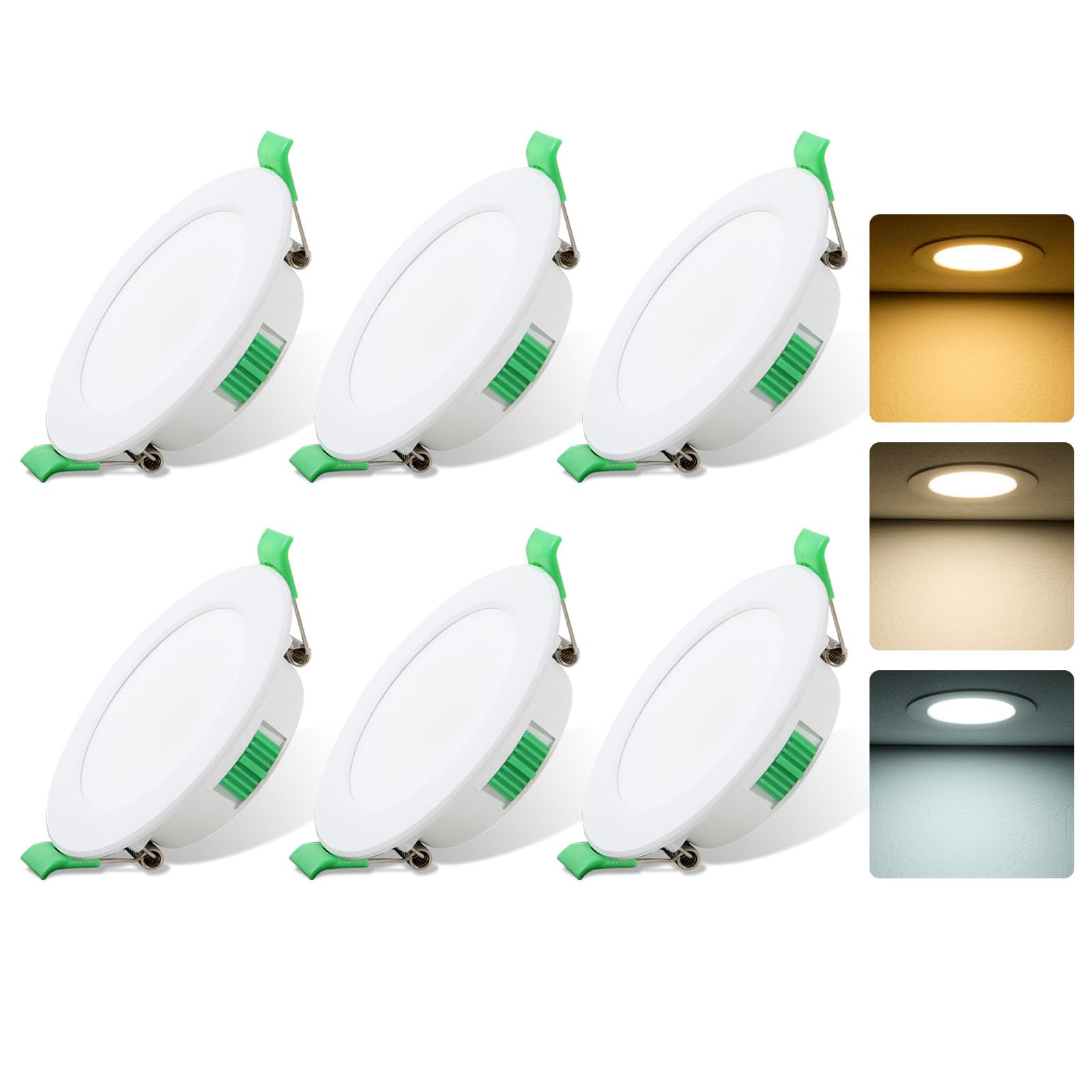 LED Einbaustrahler 230V, 7W LED Spots 68mm - 78mm Lochmaß, 3000K/4000K/6500K Einstellbare Farbtemperatur Deckenspots, IP44 Spots Deckenleuchte Für Küche, Bad, Wohnzimmer, 6er Set Nicht Dimmbar 6er Set Angebot bei HelloDeals