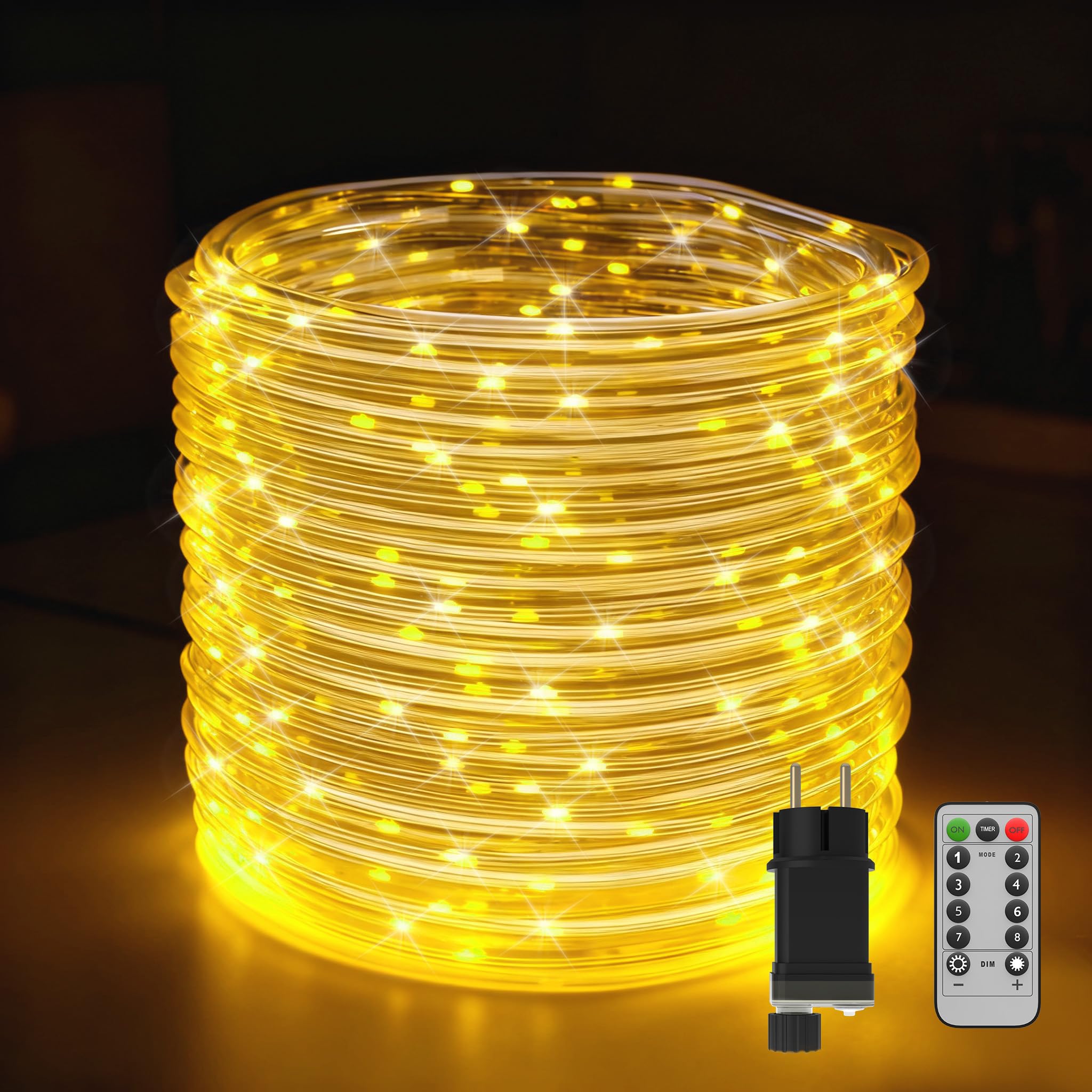 Lichterschlauch Aussen 10M 100 LEDs LED Schlauch Lichterkette mit Fernbedienung und Timer Weihnachtsbeleuchtung Weihnachtslichterkette 8 Modi Dimmbar Ø5mm, WarmWeiß Warmweiß 10M Angebot bei HelloDeals