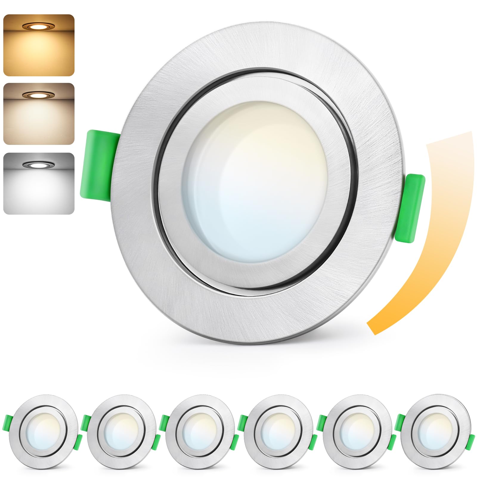 LED Einbaustrahler 230V Dimmbar, 5W IP65 Deckenspots, Einbauleuchten 65-75mm EinbauØ, 2700K/4000K/6000K Ultra Flach Einbauspots, 3CCT Spots für Badezimmer 6er Set Nickel Nickel 3cct IP65-6er Set Ø65-75mm Lochmass Angebot bei HelloDeals