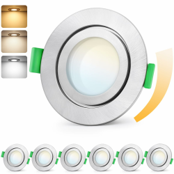 LED Einbaustrahler 230V Dimmbar, 5W IP65 Deckenspots, Einbauleuchten 65-75mm EinbauØ, 2700K/4000K/6000K Ultra Flach Einbauspots, 3CCT Spots für Badezimmer 6er Set Nickel Nickel 3cct IP65-6er Set Ø65-75mm Lochmass Angebot bei HelloDeals