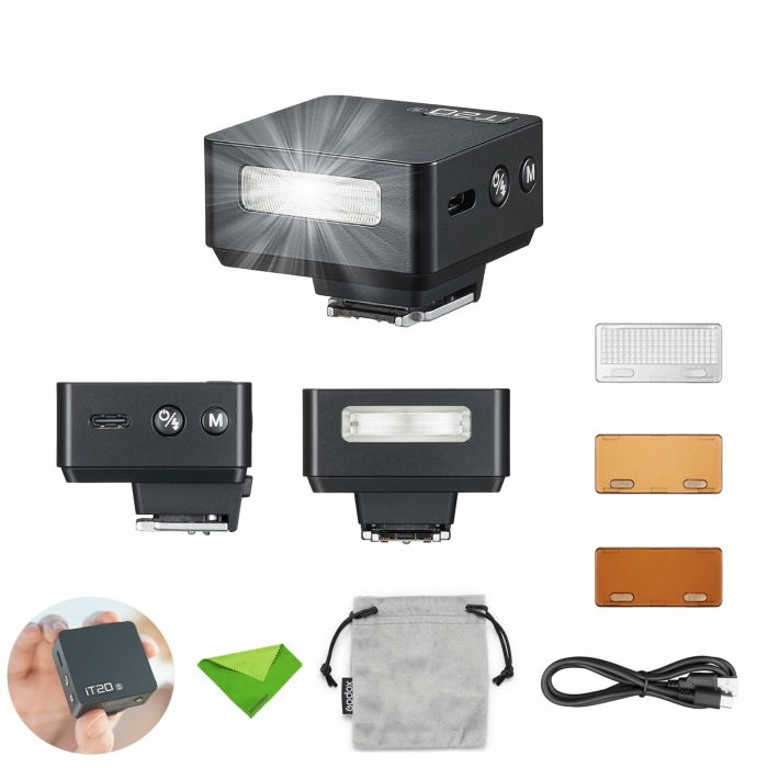 Godox iT20 F iT20-F TTL-Blitz für Fujifilm-Kameras, 700-fach-Blitzleistung, 1,5 s Blitzzeit, eingebauter Lithium-Akku, Mini-Blitzgerät mit Farbfiltern (Schwarz) Angebot bei HelloDeals