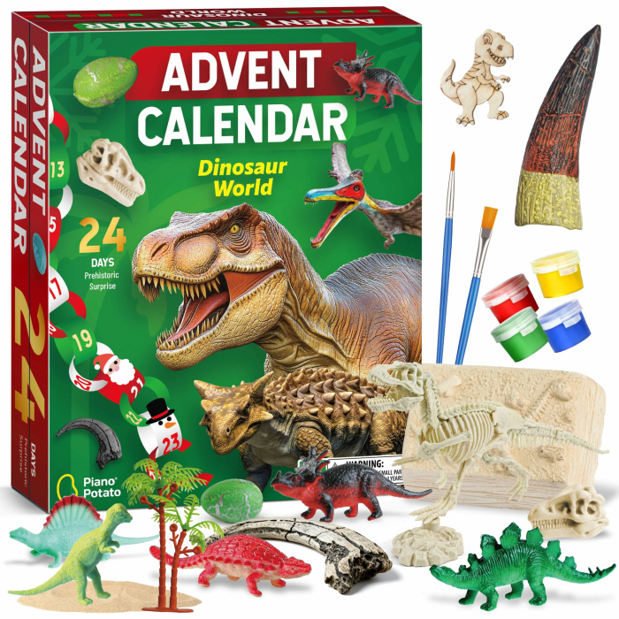 EDUMAN Dinosaurierwelt Adventskalender 2025 für Kinder, Dino Kalender mit 24 Spielzeugen, Figuren, Schädeln & Aktivitäten – Adventskalender Dino Set für Jungen & Mädchen ab 6 Dinosaurier-Welt-Adventskalender Angebot bei HelloDeals
