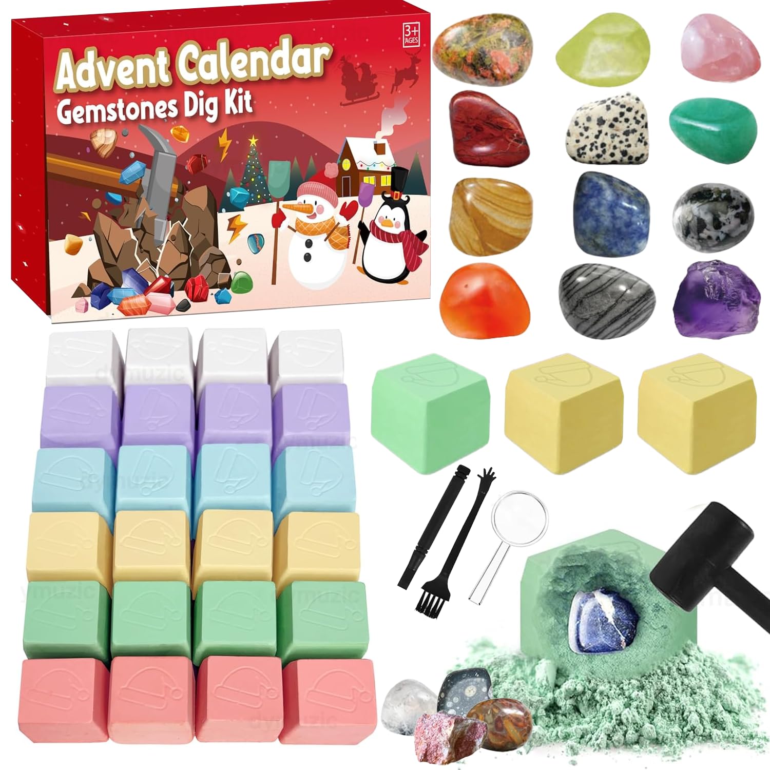 Adventskalender 2025 Kristalle für Kinder, 24 Natürlichen Kristalle Mineralien Edelsteine, 2025 Advent Calendar Gemstones Dig Kit for Kids with 24 Gems to Open Each Day, Complete Rock Collection Red Gemstones Dig kit Angebot bei HelloDeals