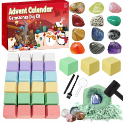 Adventskalender 2025 Kristalle für Kinder, 24 Natürlichen Kristalle Mineralien Edelsteine, 2025 Advent Calendar Gemstones Dig Kit for Kids with 24 Gems to Open Each Day, Complete Rock Collection Red Gemstones Dig kit Angebot bei HelloDeals