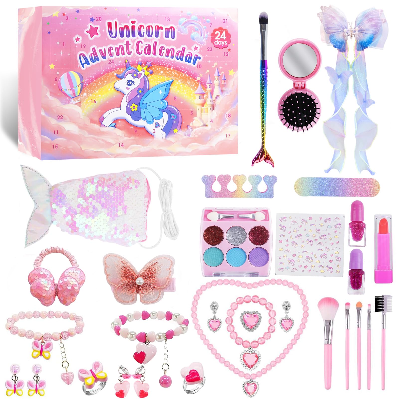 Einhorn Adventskalender 2025 Mädchen, Einhorn Weihnachtskalender kinder, 24 Tage Weihnachts-Countdown mit Haarschmuck Armbänder Geldbörse, 24 Tagen Überraschungen Geschenke für Mädchen (Rosa) Einhorn-A Angebot bei HelloDeals