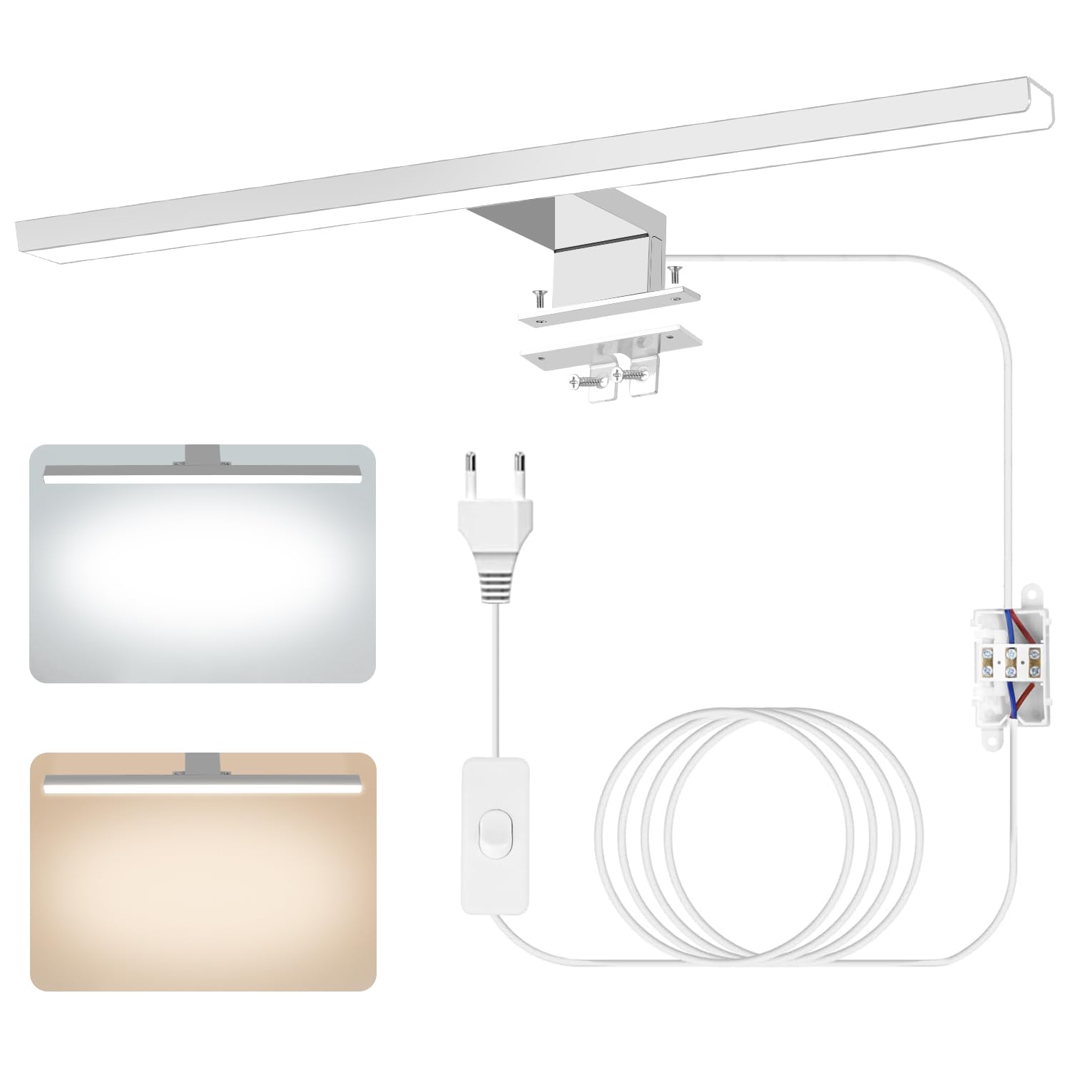 Modernes LED Spiegellampen für das Bad, 4000K-6000K Zweifarbig, 12W, 40cm Wasserdicht, Aluminium, Make-up Badezimmerlampe, Verkabelung, Schalter Angebot bei HelloDeals