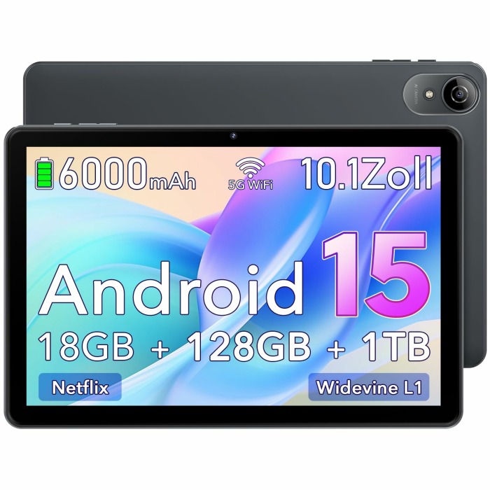 Tablet 10,1 Zoll, Android 15 Tablet, 18GB RAM + 128GB ROM, Erweiterbar auf 1TB, 1280x800 HD IPS Display, 6000mAh Batterie, Widevine L1, 5G WiFi, BT5.0, UNISOC T310, 5MP + 8MP Dual Camera (Grau) Angebot bei HelloDeals