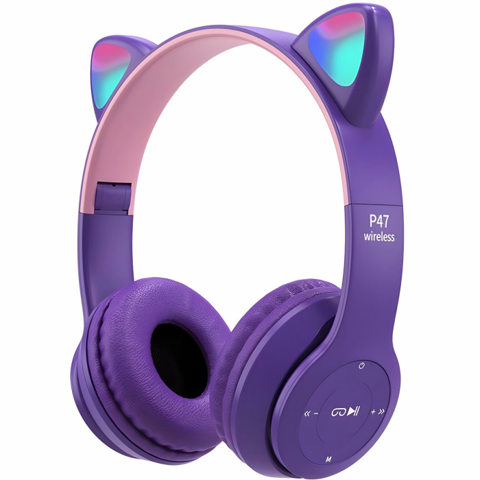 Retoo Katzenohren Bluetooth Kopfhörer für Kinder, Kabellos Over-Ear für Schule/Tisch/PC, Mädchen Katzenohr Anime, Violett Angebot bei HelloDeals