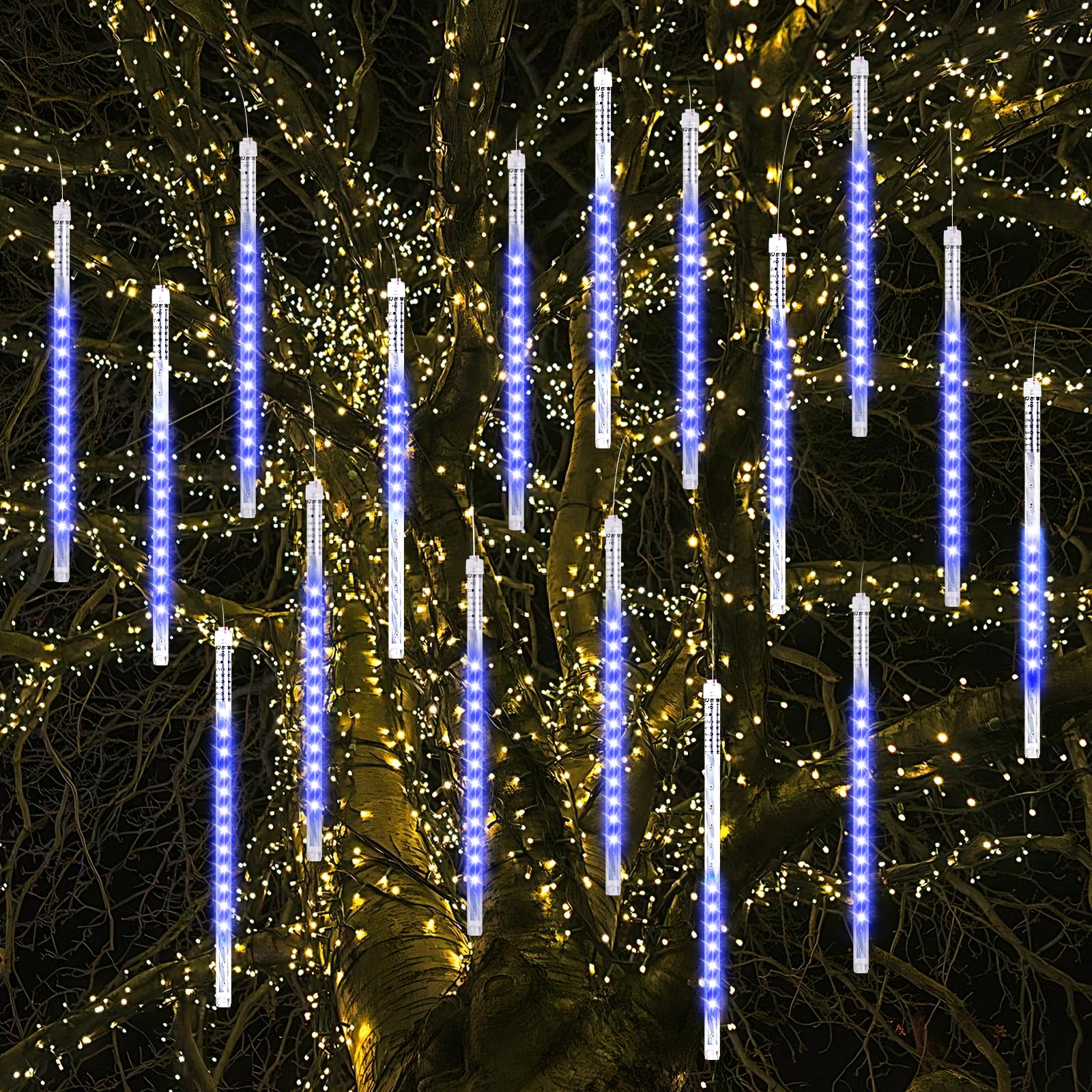 Weihnachtslichter für draußen, Meteorschauer Lichter 16 Spiralschläuche 30cm 480 LEDs 5,25m Lit Länge, Wasserdichte Schneefalllichter für Weihnachtsdekoration im Freien Baum Fenster (Blau) Blau 16 Tubes-30CM Angebot bei HelloDeals