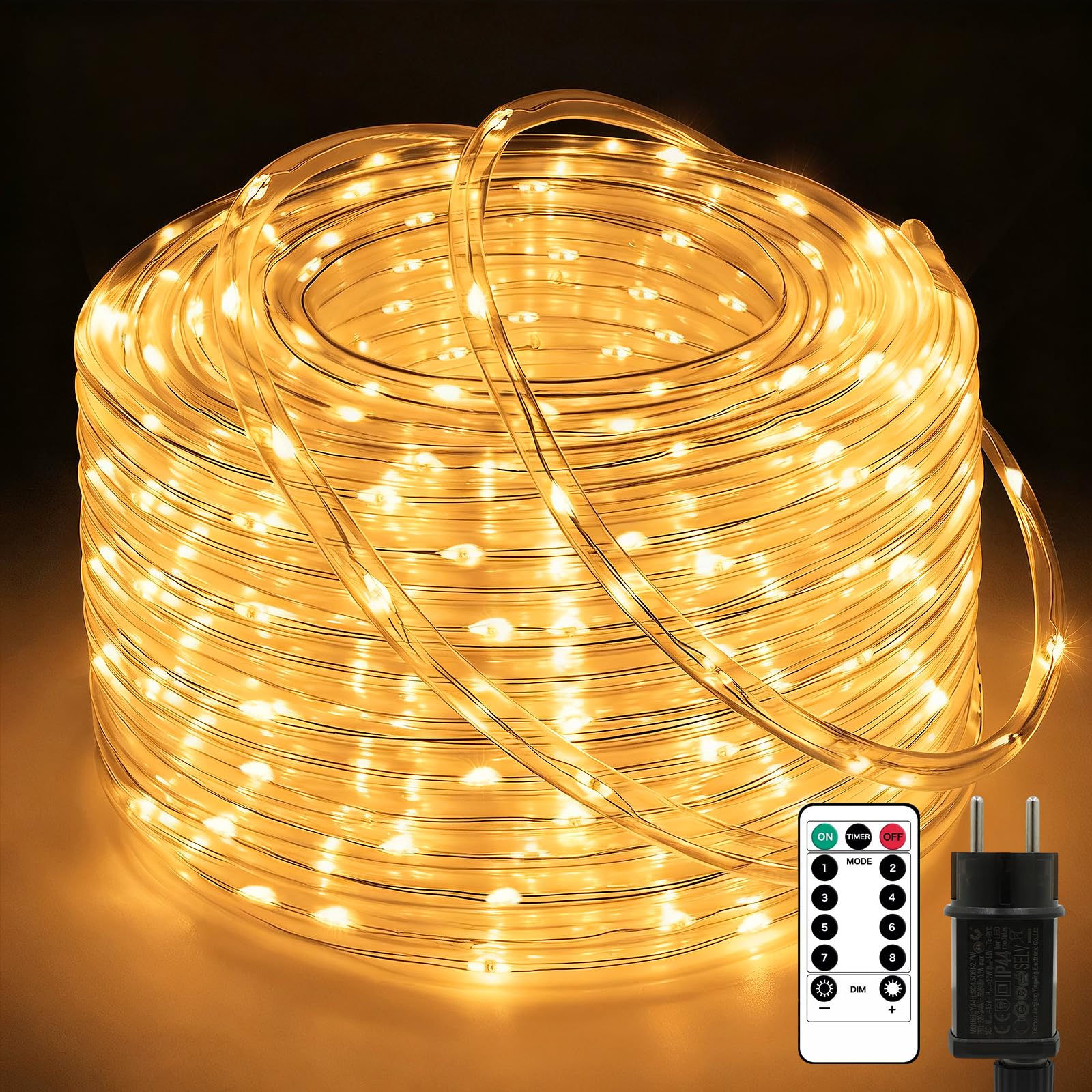 20M 400 LED Lichterschlauch Außen, Lichterkette IP65 Wasserdicht mit Fernbedienung, 8 Modi Dimmbar Ø7.5mm Extra Dicker Lichtschlauch für Weihnachtsbeleuchtung Gartenzaun Terrasse Party Deko Angebot bei HelloDeals