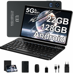 2026 Neueste Tablet 10.1 Zoll Android Octa-Core 22GB RAM+128GB ROM (2TB TF), Widevine L1, 5G+2.4G WiFi, BT 5.0, 8000mAh, 8+5MP, 1280 * 800, GPS, Type C, 2-in-1 Tablet mit Tastatur und Maus - Schwarz Black Angebot bei HelloDeals