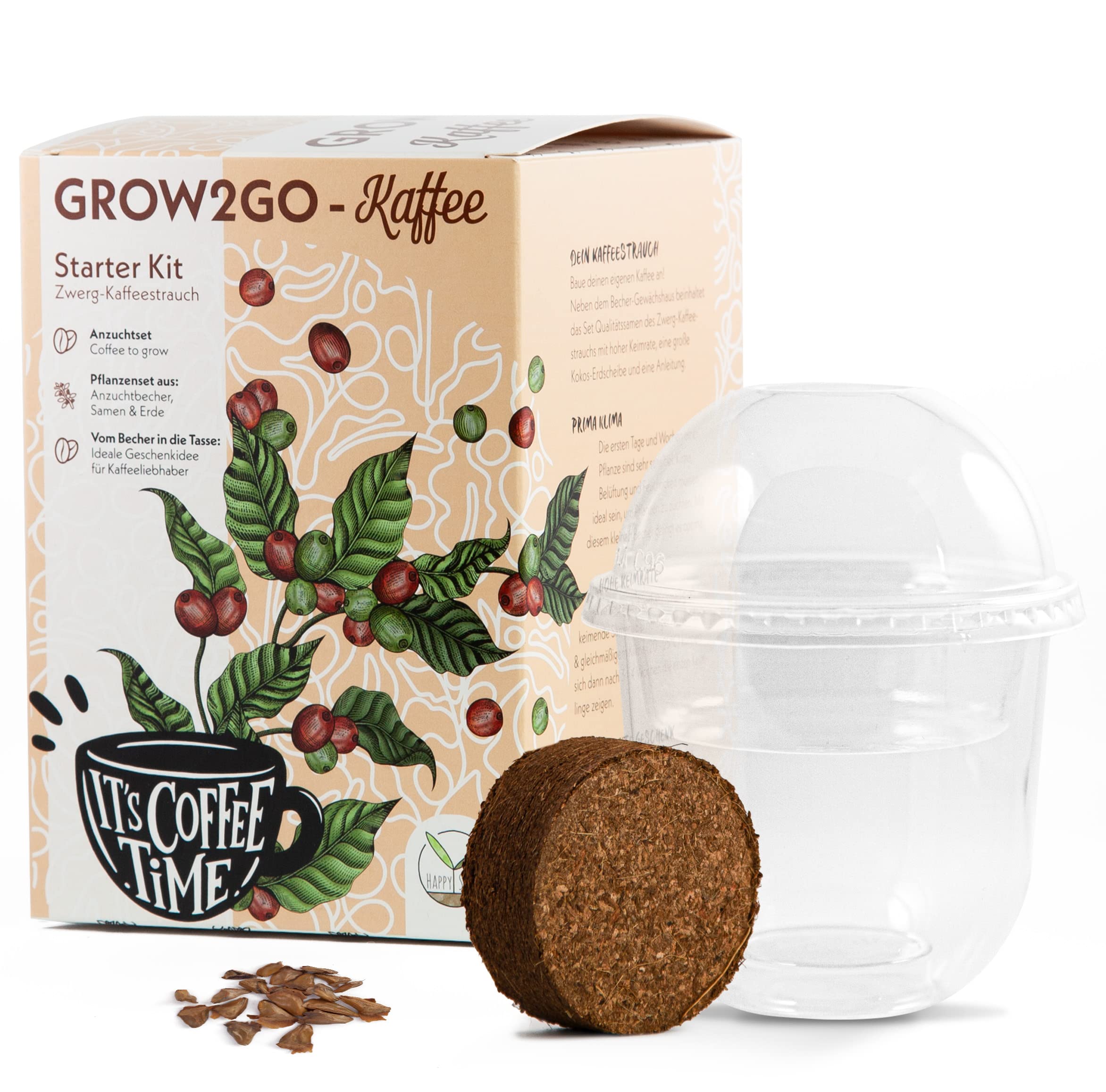 GROW2GO Dein eigener Zwergkaffee Strauch zum selber Pflanzen - Immergrüner Kaffeestrauch mit wunderschönen Blüten für die Anzucht von eigenen Kaffeebohnen (Anzuchtset) Angebot bei HelloDeals