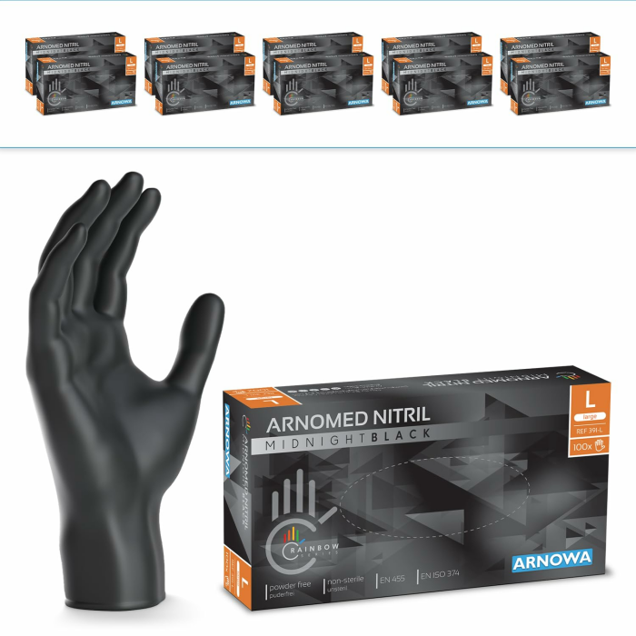 1000 Stück (10x100) ARNOMED Einweghandschuhe Schwarz, Einmalhandschuhe L, Nitril Handschuhe Einweg, Nitrilhandschuhe puderfrei, Gummihandschuhe Einweg, Schutzhandschuhe Nitril in XS, S, M, L, XL, XXL L schwarz 1000 Angebot bei HelloDeals