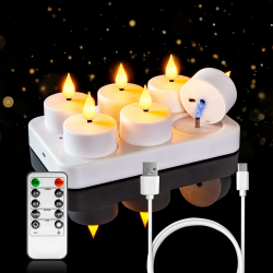 Homemory LED 6er Teelichter Wiederaufladbar mit Fernbedienung Ladestation, Aufladbare LED Teelichter Kerzen Flackernd mit Timer für Party Zimmer Halloween Weihnachten Deko 6er D 4CMx H 3,8CM Angebot bei HelloDeals