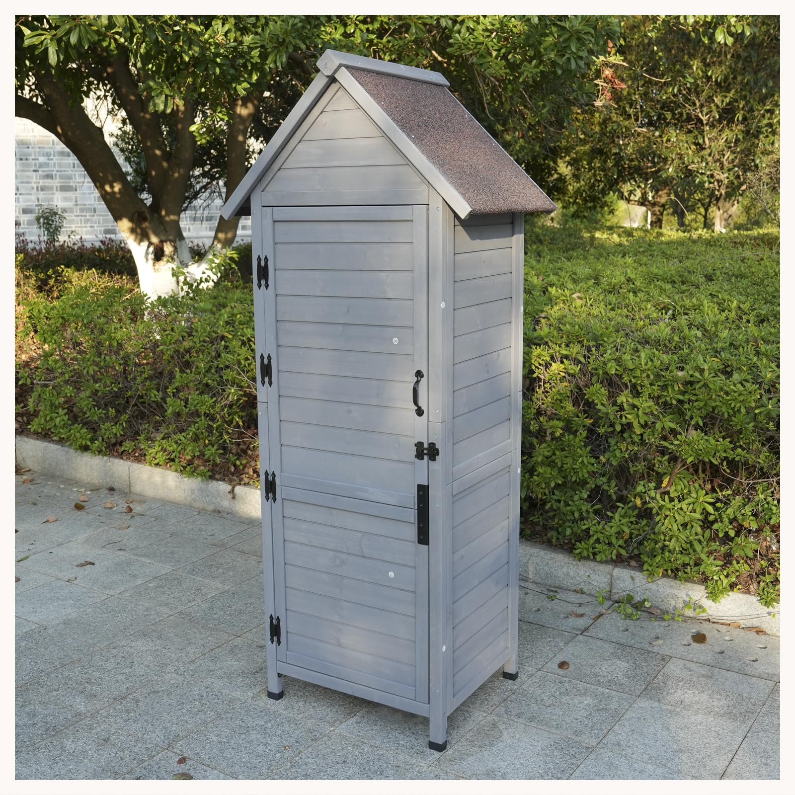 Gartenschrank für Außenbereich, Grau, 3 Regalböden, Hochwertige Türbeschläge, Asphaltdach Angebot bei HelloDeals