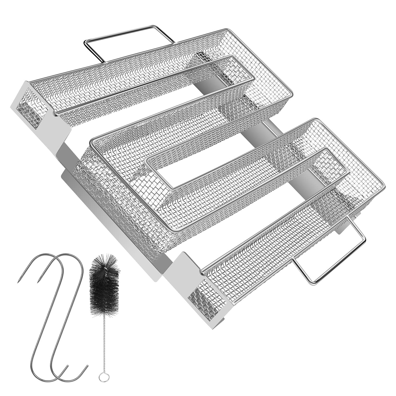 Kaltrauchgenerator - HOSPAOP Rauchgenerator Edelstahl Kaltraucherzeuger mit Bürste + Haken, Räucherzubehör für Kugelgrill Smoker und Räucherofen, Mehrweg (22,5x21x4,5 cm) Angebot bei HelloDeals