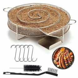 Edelstahl Kaltraucherzeuger, Rund Rauchgenerator mit 5 Fleischhaken + 2 Reinigungsbürsten, für Grillgeräte, Kugelgrill und Räucherofen Angebot bei HelloDeals