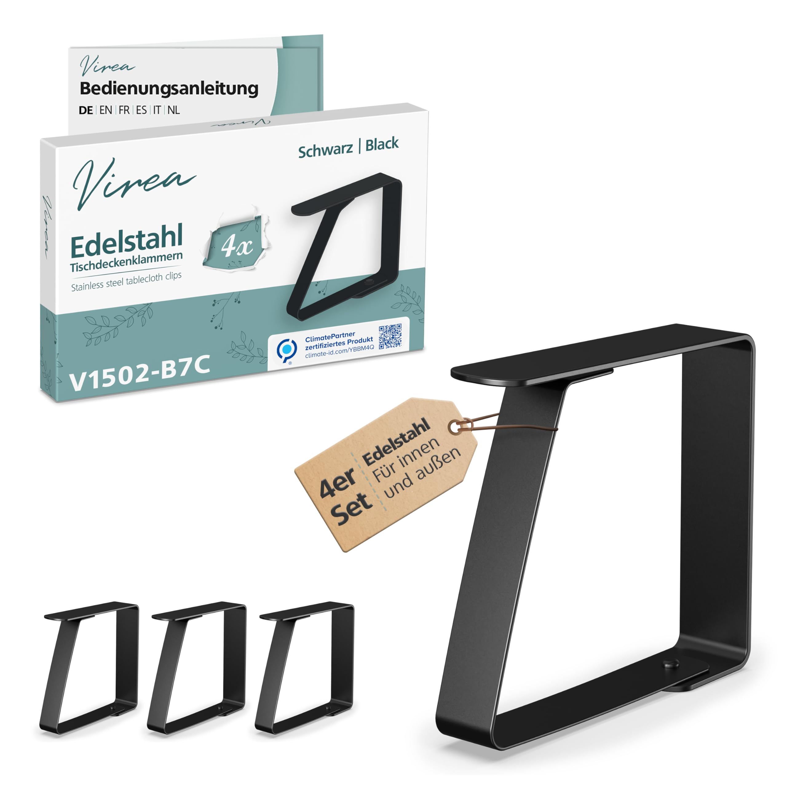 4 x Tischtuchklammern Schwarz für Plattenstärke von 5cm - - Tischdeckenklammern aus Edelstahl für innen und außen - - Leicht abwaschbare Tischtuchklemmen - - Klemmen mit abgerundeten Kanten Groß (max. 5 cm) Schwarz Angebot bei HelloDeals