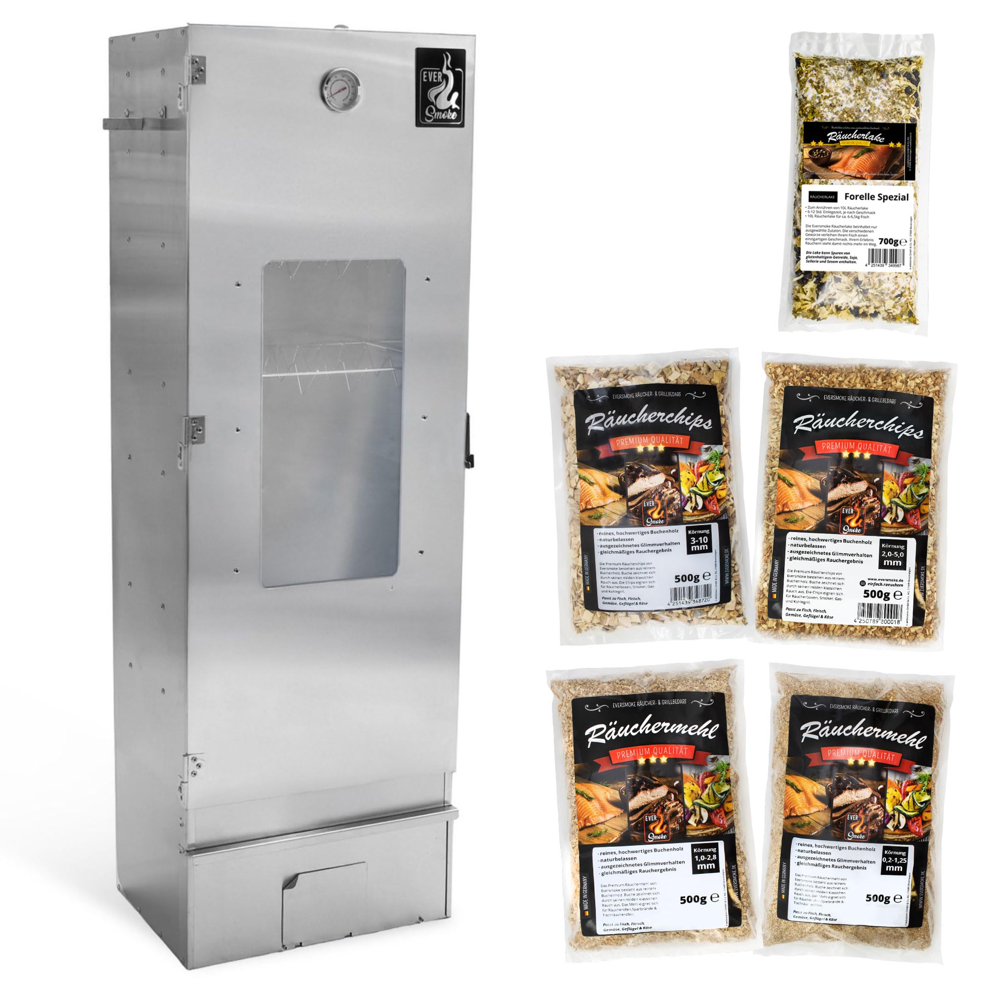 Räucherofen Excellent II Large– Edelstahl Räucher Starter Set mit Sichtscheibe, Thermometer & Zubehör - Räucherschrank für Fisch, Fleisch & Käse (Starterset 5tlg.) Angebot bei HelloDeals