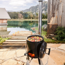 BRAST® Eintopfofen mit Grillfunktion Ofen Kugelgrill Barbecue Grill Outdoor-Küche Gulaschkanone Suppenkessel Hähnchenbräter Ungarischer Gulaschkessel aus Stahlblech emailliert Dreibein inkl. Zubehör Angebot bei HelloDeals