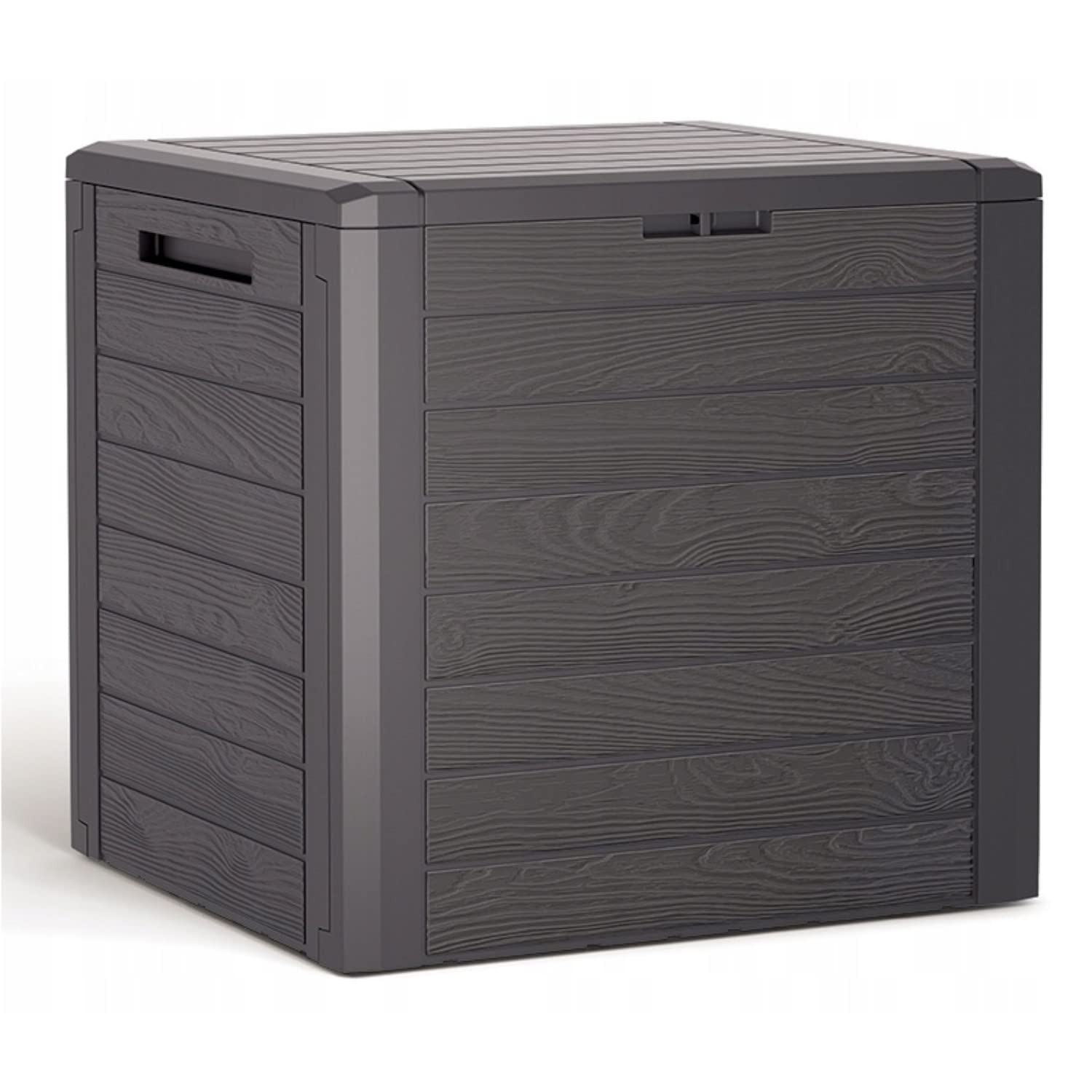 Prosperplast Woodebox Gartenbox Gartenkiste Kissenbox Kissentruhe Gartentruhe Verschließbar Kunststoff 140 Liter (Umbra) Angebot bei HelloDeals