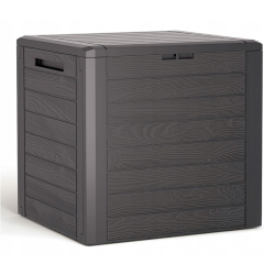 Prosperplast Woodebox Gartenbox Gartenkiste Kissenbox Kissentruhe Gartentruhe Verschließbar Kunststoff 140 Liter (Umbra) Angebot bei HelloDeals