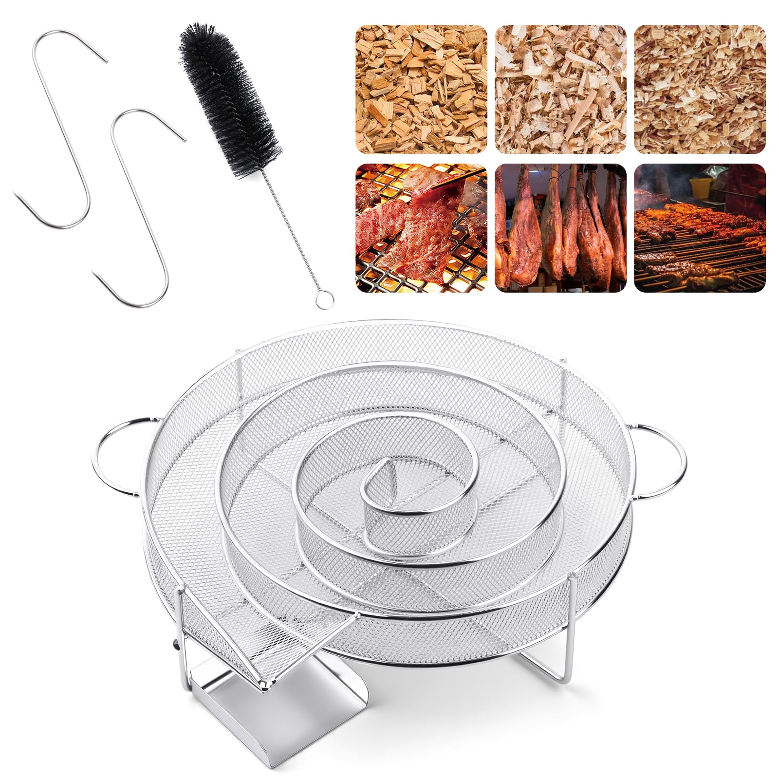 Kaltrauchgenerator, Kaltrauch Kaltraucherzeuger Edelstahl für Räucherofen, Kugelgrill, Smoker & BBQ 1 Bürste + 2 Haken Perfekt für Lachssteak, Wurst und Käse Räuchern (Round) Angebot bei HelloDeals