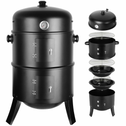TLGREEN Räucherofen, 3 in 1 Smoker Grill Holzkohlegrill, Räuchertonne Räuchergrill Watersmoker, Räuchern Räucherofen mit Deckel & Thermometer, 2 Grillrost Edelstahl, 2 Wasserschale Emaille 44,5 x 44,5 x 80 cm Angebot bei HelloDeals