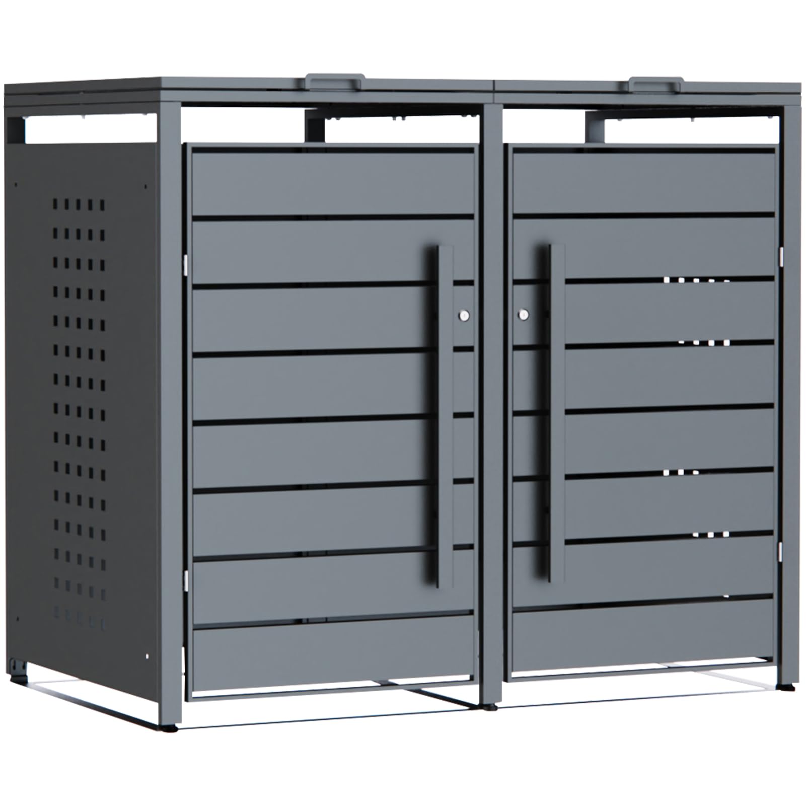 CHOSHOME Mülltonnenbox 2er 240L - Anthrazitgrau Verzinkter Stahl - 2 Tonnen mit Automatikdeckel, Abschließbar - inkl. Erweiterungsmöglichkeit - Mülltonnenverkleidung, Aufbewahrungsbox für Mülltonnen 2 Mülltonne Angebot bei HelloDeals