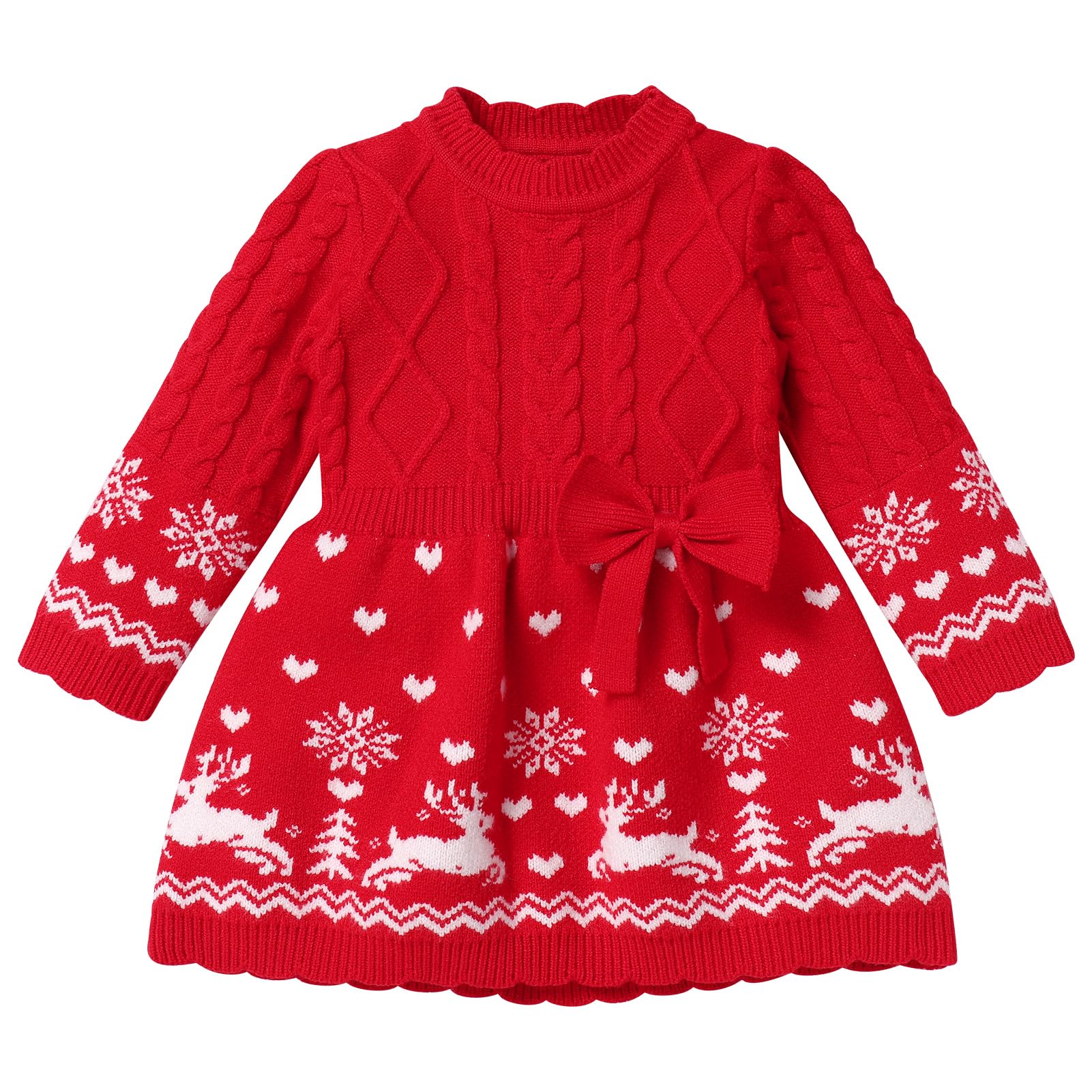 Odizli Neugeborene Baby Mädchen Strickkleid Herbst Winter Langarm Elch Weihnachten Kleid Rot 3-6 Monate Angebot bei HelloDeals