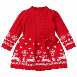 Odizli Neugeborene Baby Mädchen Strickkleid Herbst Winter Langarm Elch Weihnachten Kleid Rot 3-6 Monate Angebot bei HelloDeals