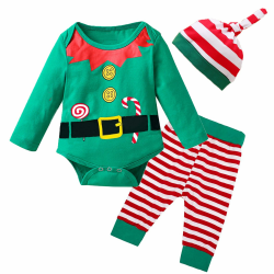 Hifot Baby Strampler Neugeborene Weihnachten Weihnachtsoutfit,Streifen Hose Strampler Junge Mädchen,Mein Erstes Weihnachten Baby Santa Elfen Schlafstrampler Grün 0-3 Monate Angebot bei HelloDeals