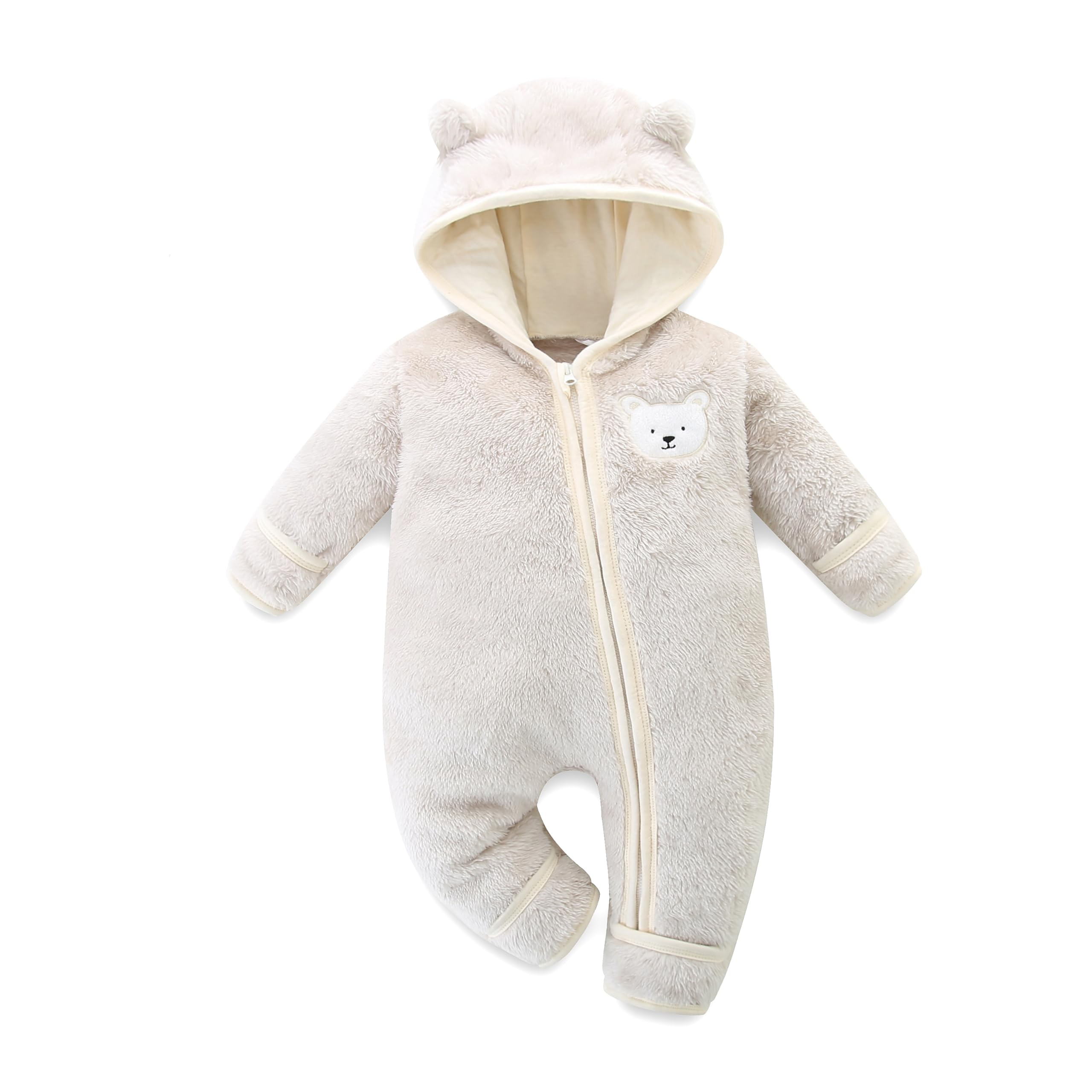 Baby Overall Winter Baby Schneeanzüge mit Kapuze Fleece Strampler Neugeborenes Bär Schneeanzug Junge und Mädchen Einteiliger Anzug Warm Jumpsuit für 0-18 Monate 0-3 Monate Weiß Angebot bei HelloDeals